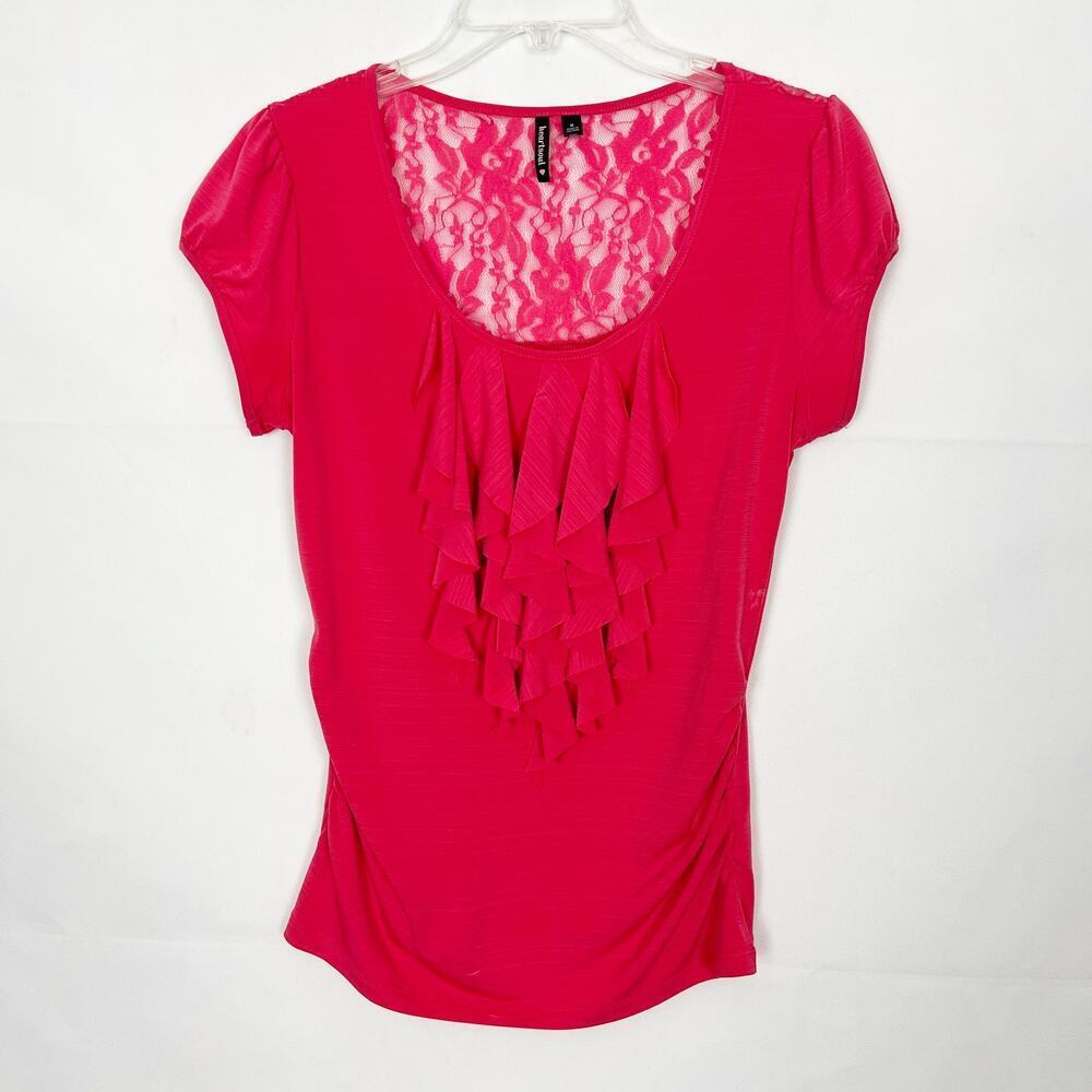 HeartSoul Fuchsia Ruffle Scoop Neck Lace Top Juniors M